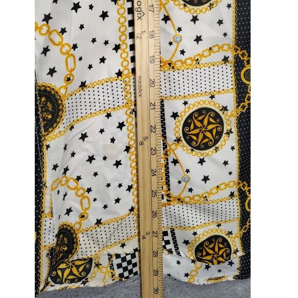 BC Collection Spangled Modern Button Up Long Sleeve Monogram Gold Chain Shirt - Picture 6 of 9